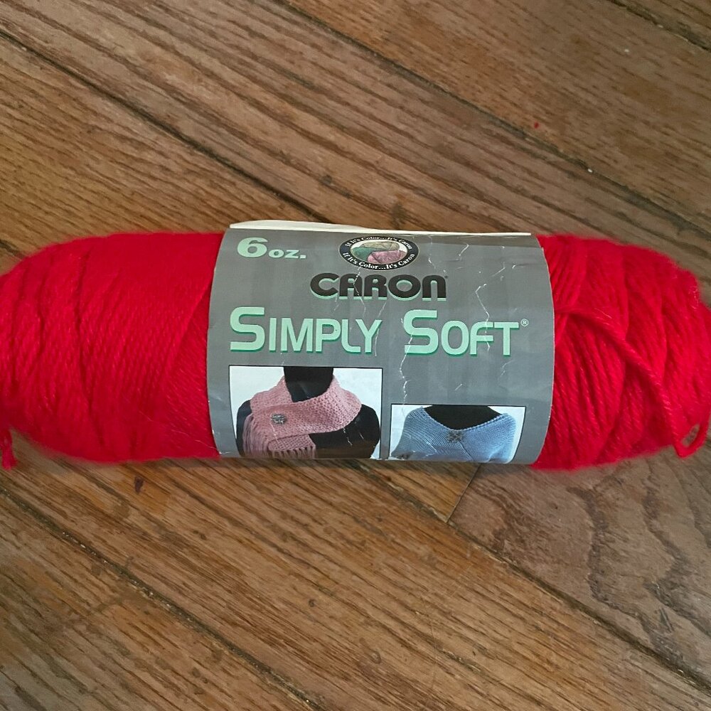 1 Skein Caron Simply Soft Yarn - Color Red - 315 yds.